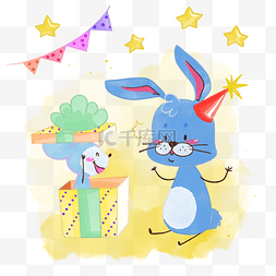 水彩卡通兔子过生日