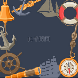 航海船舵船锚图片_与航海符号和项目的背景。
