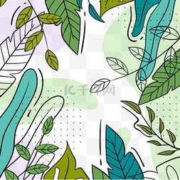 创意手绘植物边框图片_蓝绿色调孟菲斯植物边框