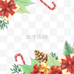 红色喜庆复古背景图片_水彩圣诞礼盒植物花卉边框