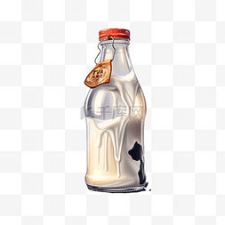 鲜榨饮品海报图片_美味卡通手绘一瓶牛奶鲜奶奶