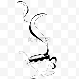 线条咖啡杯元素图片_抽象黑白线条咖啡杯