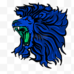 蓝色火焰纹侧面狮子头剪贴画