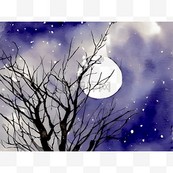 白色的月亮图片_树梢的月亮