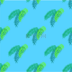 蓝色墙纸背景图片_棕榈叶收集无缝图案与棕榈叶，墙