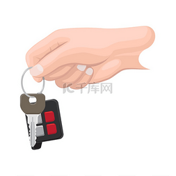 车钥匙挂在钥匙圈上，人手平面矢