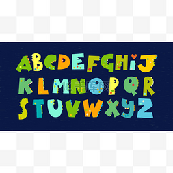 恐龙字母表儿童Dino指纹字体