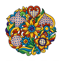 花瓷砖图片_背景为墨西哥塔拉维拉图案用观赏