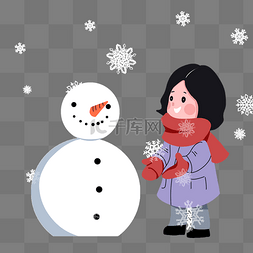 女孩和雪人图片_二十四节气立冬冬天女孩和雪人