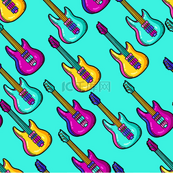 小清新首页设计图片_与卡通音乐电吉他的无缝模式。