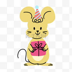 抽象线条动物涂鸦可爱黄色老鼠