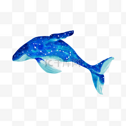 淡蓝色星空图片_鲸鱼星座海洋水彩