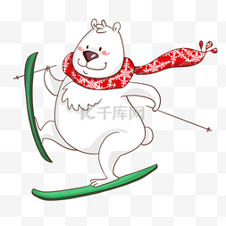 卡通婴儿围巾图片_卡通运动可爱红围巾滑雪白熊