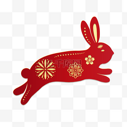 金色剪纸兔子兔年图片_新春剪纸风兔年兔子