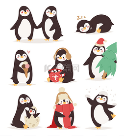 Penguin set vector characters