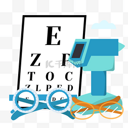 医疗器材图片_眼睛治疗蓝色医疗器材眼镜视力表