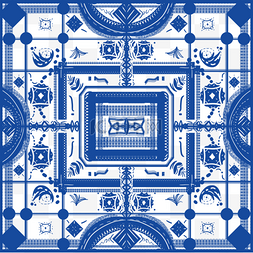 葡萄牙传统图案阿兹勒赫蓝色几何