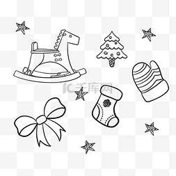 圣诞袜挂饰图片_冬季冬天圣诞节白描线描圣诞袜手
