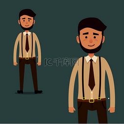 领带插图图片_年轻的卡通人物留着棕色领带的胡
