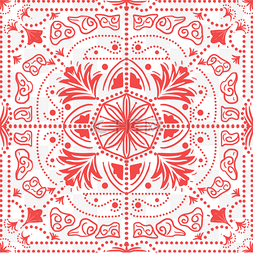 红色抽象花纹葡萄牙传统图案阿兹