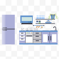 橱柜矢量图片_厨房商务餐具扁平插画