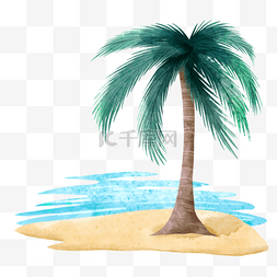 水彩棕榈树沙滩海洋