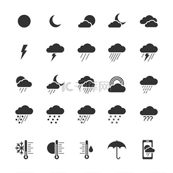 weather图片_设置在白色背景上的天气黑色象形
