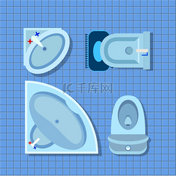 水槽图标图片_浴室室内设计，带有水槽、淋浴和