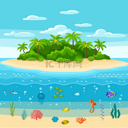 旅行插图图片_热带岛屿在海洋中的插图。