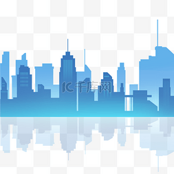 建筑轮廓图片_蓝色高楼大厦天际线渐变剪影