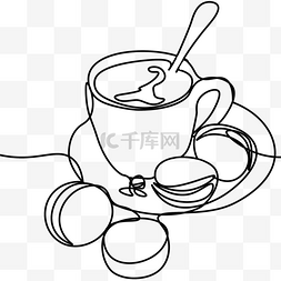 抽象线条画马卡龙与咖啡杯