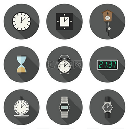 时钟图标集。时钟和手表矢量图标