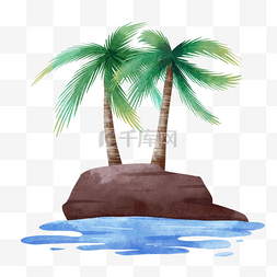 海滩岩石图片_水彩棕榈树岩石海装饰