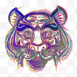 老虎线条素材图片_紫色虎年创意老虎虎头涂鸦线条
