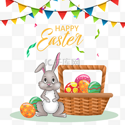 篮子蛋图片_彩蛋复活节彩旗可爱兔子