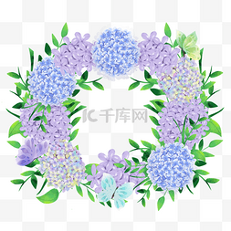 绣球花卉水彩蝴蝶紫色边框