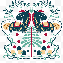 圣诞小马图片_装饰画圣诞节斯堪的纳维亚风格小