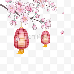 日本水彩樱花图片_日本新年樱花灯笼可爱边框