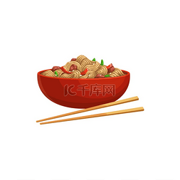 碗里的筷子图片_大豆面条产品、大豆肉和蔬菜在碗