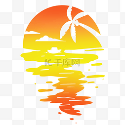 暖色背景素材图片_海面太阳的倒影与椰子树