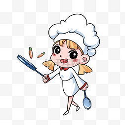卡通手绘风格美食图片_女厨师锅铲厨师帽可爱卡通