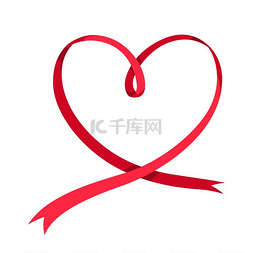 情人节红色心形丝带。