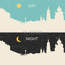 背景黑夜天空图片_白天和黑夜的俄罗斯遗产城市景观
