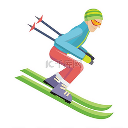 人冷的图片_在白色隔绝的滑雪者。