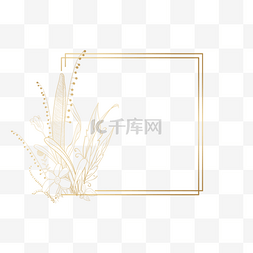 线稿植物边框图片_金色植物叶子装饰线稿方框
