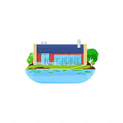 小镇图标图片_湖边的房子、水边的小屋或夏日村