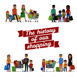 我们家庭购物矢量海报的历史。