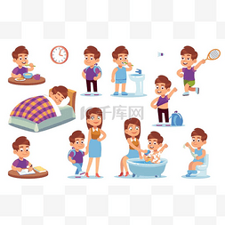 洗澡主图图片_男孩例程。孩子们的日常活动，孩