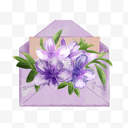 婚礼紫色背景图片_信封水彩花卉植物紫色唯美