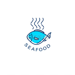 海鲜餐厅或咖啡馆的矢量图标和标